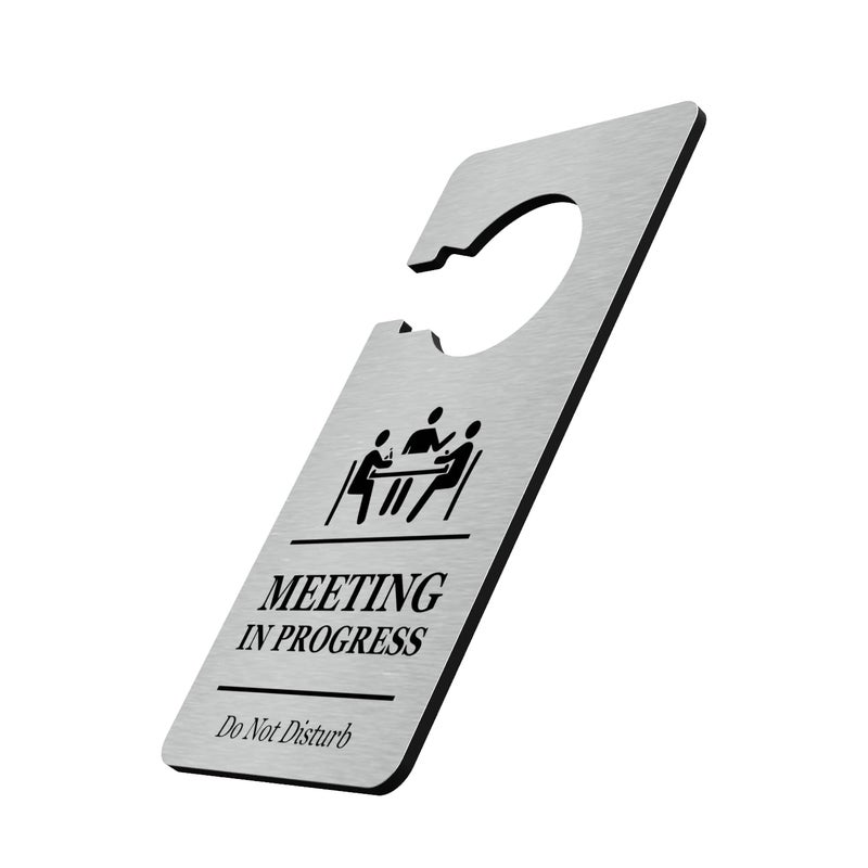 origin Meeting In Progress Do Not Disturb - Room Or Door Hanger Sign. Use In Home Office. Made In SILVER Acrylic - For Use In Business, Corporate, Hotels, Workplace. Global Shipping - Image 3